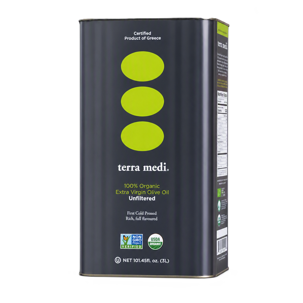 Greek Organic Unfiltered Olive Oil 3 Liter Tin - Terra Medi